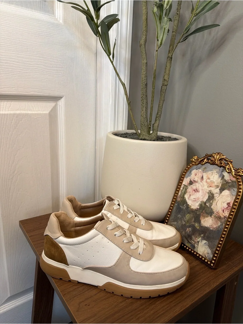LifeStride Horizon Leather Comfort Sneakers White Taupe Women’s Size 8